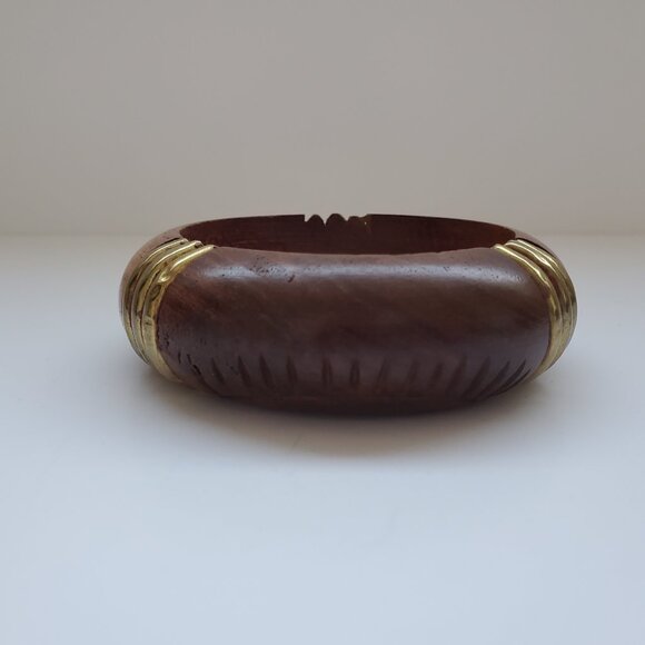 Womens Bold Solid Wood Bangle Bracelet Brass Accents Bohemian Western Cowgirl - Picture 3 of 6